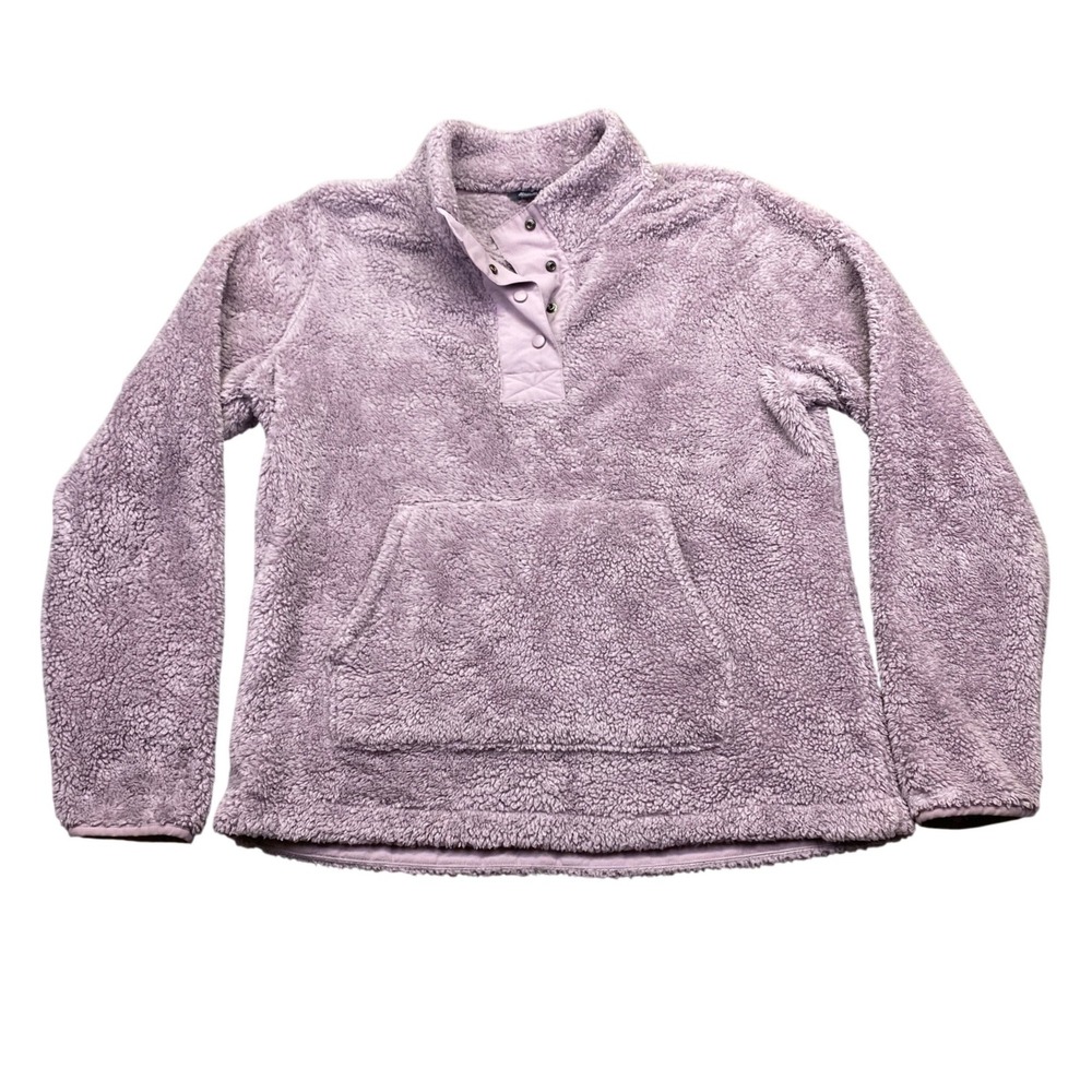 Eddie Bauer‎ Womens XL Sherpa Fleece Pullover Lavender Purple Snap Mock Neck